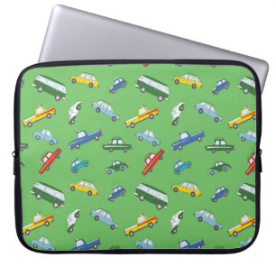 Seamless pattern with cute retro hand drawn cars laptop sleeve