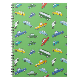 Seamless pattern with cute retro hand drawn cars notebook