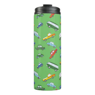 Seamless pattern with cute retro hand drawn cars thermal tumbler