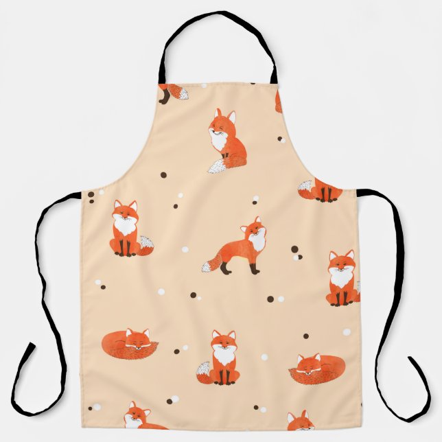 Seamless pattern with cute watercolor foxes. Vinta Apron (Front)