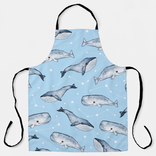 Seamless pattern with cute whales and stars. Water Apron (Front)