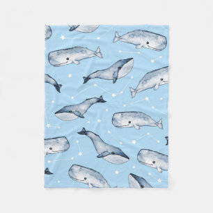 Seamless pattern with cute whales and stars. Water Fleece Blanket