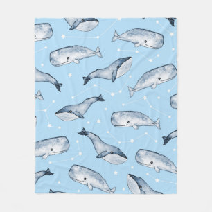 Seamless pattern with cute whales and stars. Water Fleece Blanket