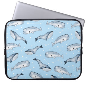 Seamless pattern with cute whales and stars. Water Laptop Sleeve