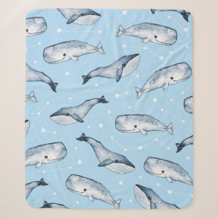 Seamless pattern with cute whales and stars. Water Sherpa Blanket
