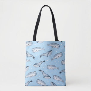 Seamless pattern with cute whales and stars. Water Tote Bag
