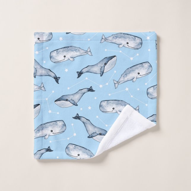 Seamless pattern with cute whales and stars. Water Wash Cloth (Wash Cloth)
