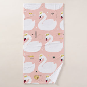 Seamless pattern with cute white swans. All elemen Bath Towel