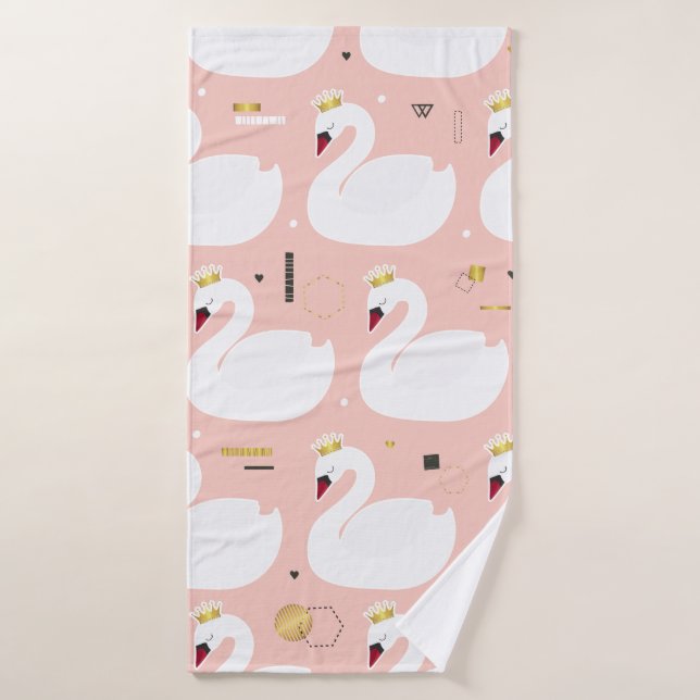 Seamless pattern with cute white swans. All elemen Bath Towel (Bath Towel)