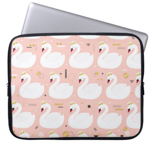 Seamless pattern with cute white swans. All elemen Laptop Sleeve