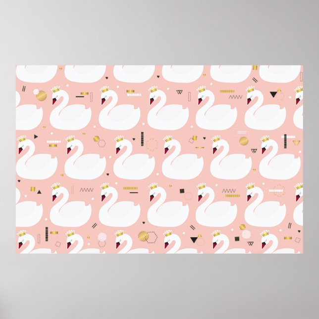 Seamless pattern with cute white swans. All elemen Poster (Front)