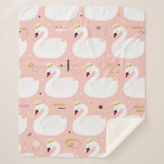 Seamless pattern with cute white swans. All elemen Sherpa Blanket