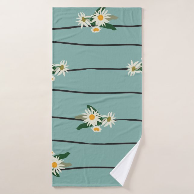 Seamless pattern with daisy and stripes bath towel (Bath Towel)