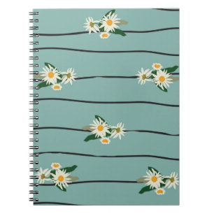 Seamless pattern with daisy and stripes notebook