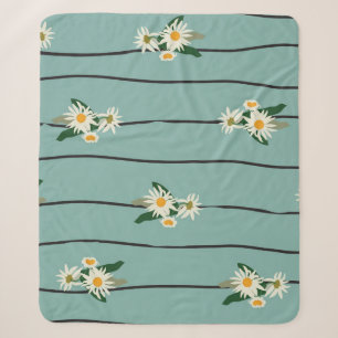Seamless pattern with daisy and stripes sherpa blanket