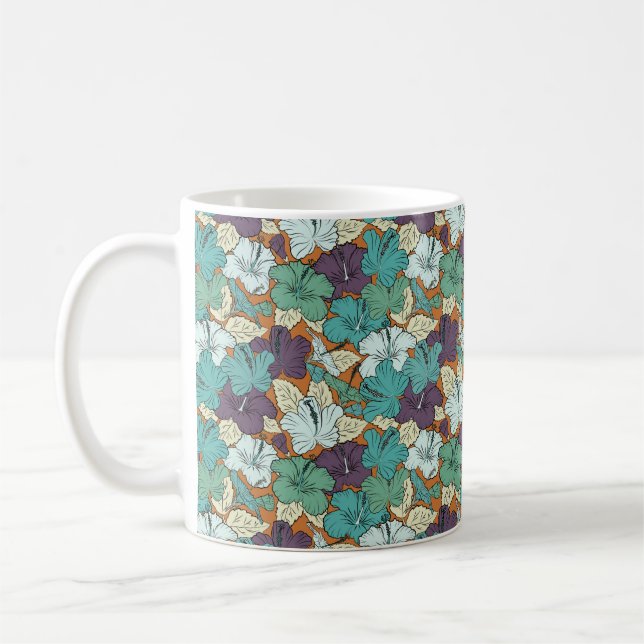 Seamless pattern with decorative summer hibiscus f coffee mug (Left)