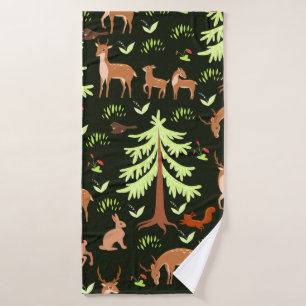 Seamless pattern with deers in the forest. bath towel