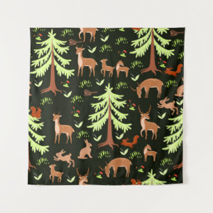 Seamless pattern with deers in the forest. tapestry