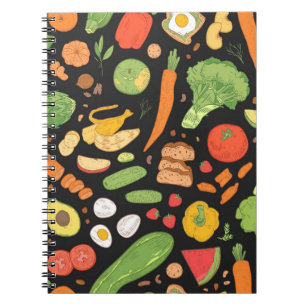 Seamless pattern with dietary food, wholesome groc notebook
