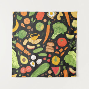 Seamless pattern with dietary food, wholesome groc tapestry