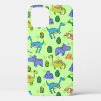 Seamless pattern with different cute dinosaurs, mo