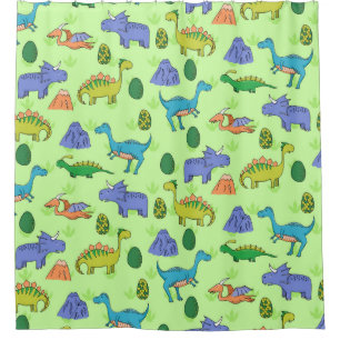 Seamless pattern with different cute dinosaurs, mo shower curtain