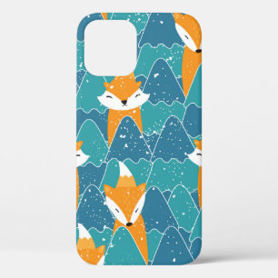 Seamless pattern with different cute foxes.  iPhone 12 case