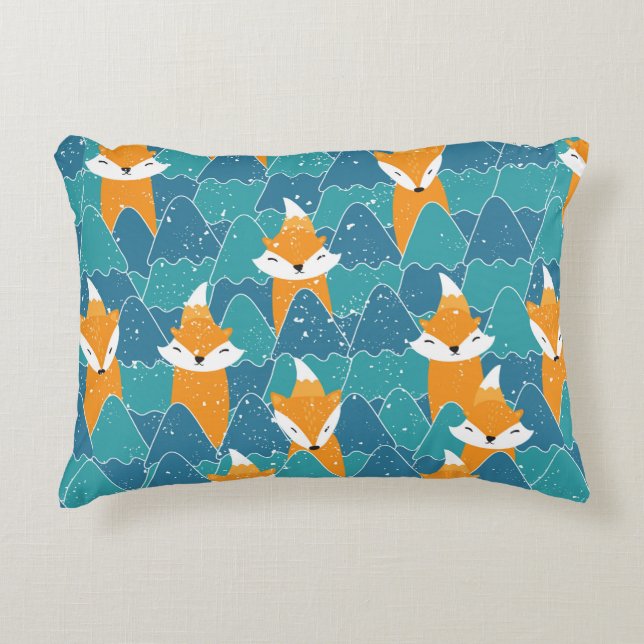 Seamless pattern with different cute foxes.  decorative cushion (Front)