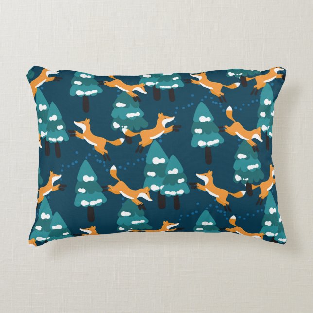 Seamless pattern with different cute foxes. decorative cushion (Front)