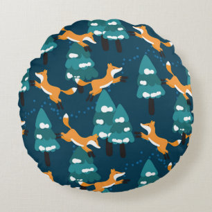 Seamless pattern with different cute foxes. round cushion