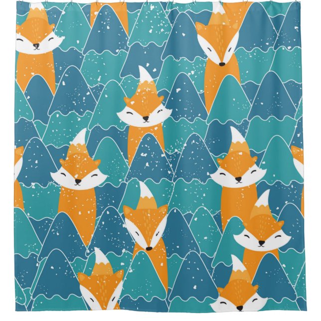 Seamless pattern with different cute foxes.  shower curtain (Front)