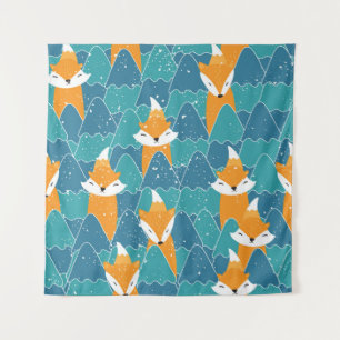 Seamless pattern with different cute foxes. tapestry