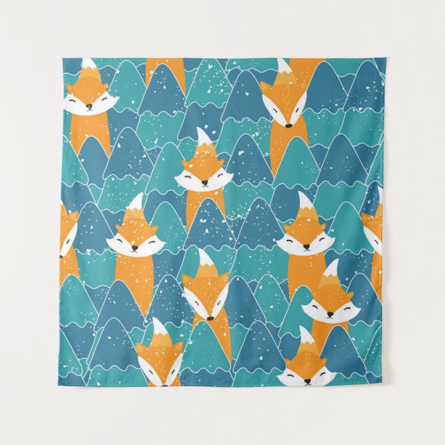 Seamless pattern with different cute foxes.  tapestry (Front)