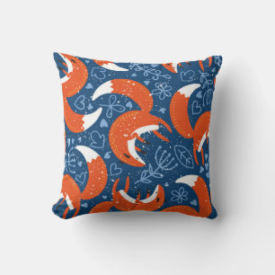 Seamless pattern with different cute foxes. Vintag Cushion