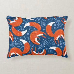 Seamless pattern with different cute foxes. Vintag Decorative Cushion