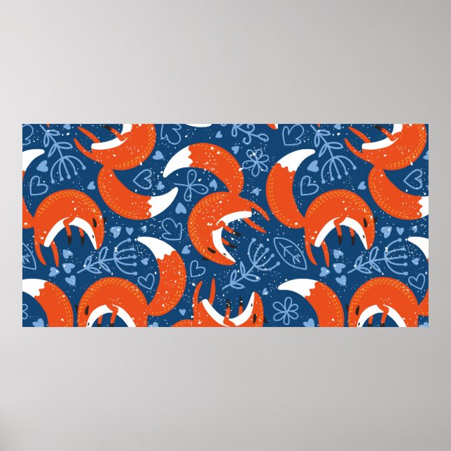 Seamless pattern with different cute foxes. Vintag Poster (Front)
