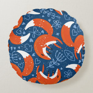 Seamless pattern with different cute foxes. Vintag Round Cushion