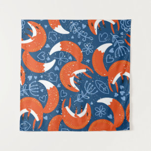 Seamless pattern with different cute foxes. Vintag Tapestry
