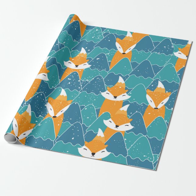 Seamless pattern with different cute foxes.  wrapping paper (Unrolled)