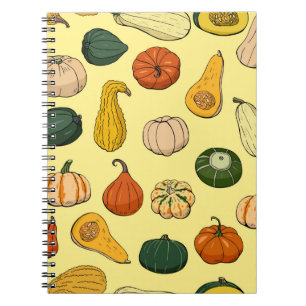 Seamless pattern with different hand drawn squashe notebook