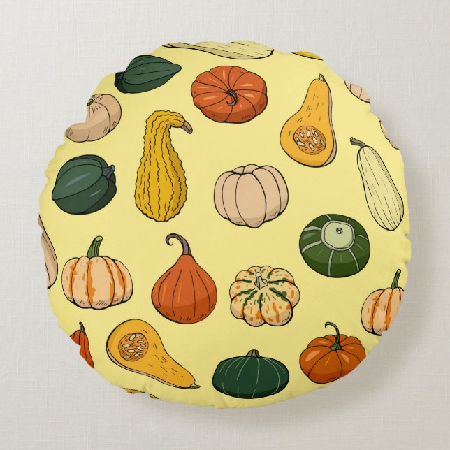 Seamless pattern with different hand drawn squashe round cushion (Front)