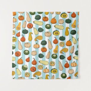 Seamless pattern with different hand drawn squashe tapestry
