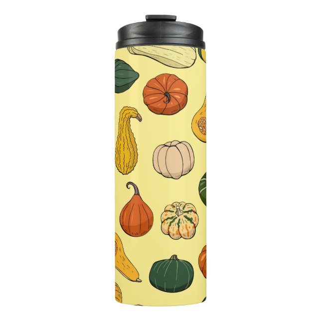 Seamless pattern with different hand drawn squashe thermal tumbler (Front)