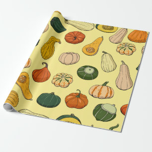 Seamless pattern with different hand drawn squashe wrapping paper