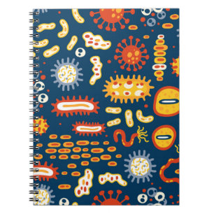 Seamless pattern with different kinds of microorga notebook