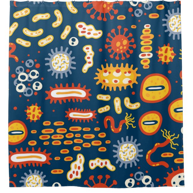 Seamless pattern with different kinds of microorga shower curtain (Front)