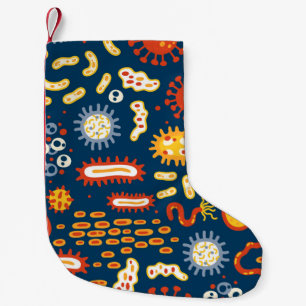 Seamless pattern with different kinds of microorga small christmas stocking