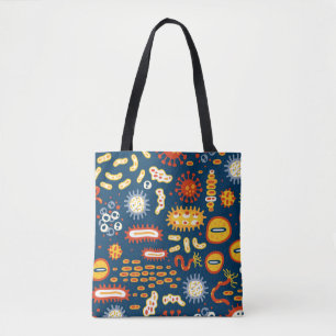 Seamless pattern with different kinds of microorga tote bag