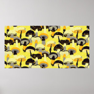 Seamless pattern with different mushrooms. poster