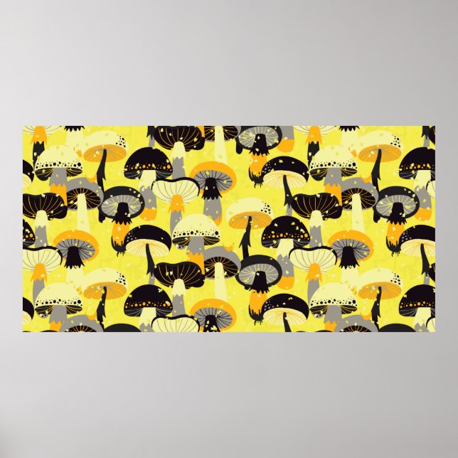 Seamless pattern with different mushrooms.  poster (Front)